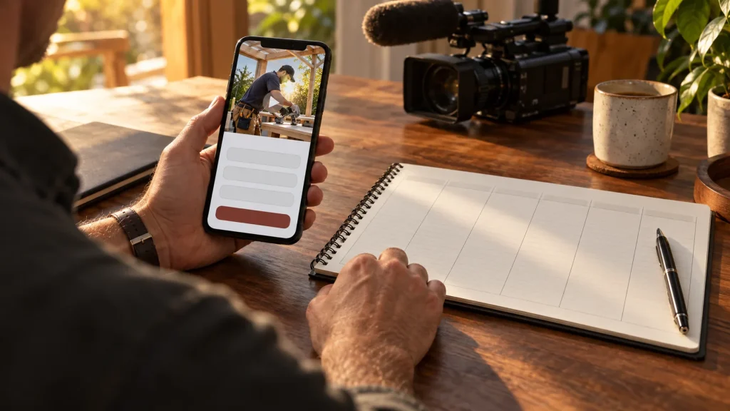 Video enquiry form on a phone beside an appointment planner